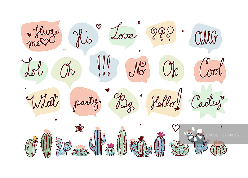 可爱的仙人掌和对话气泡图片素材