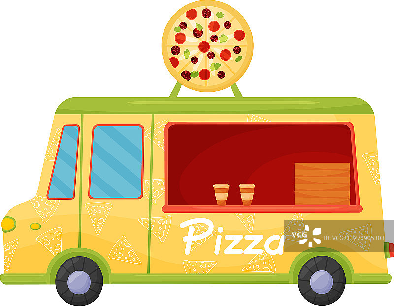 黄色披萨餐车图片素材
