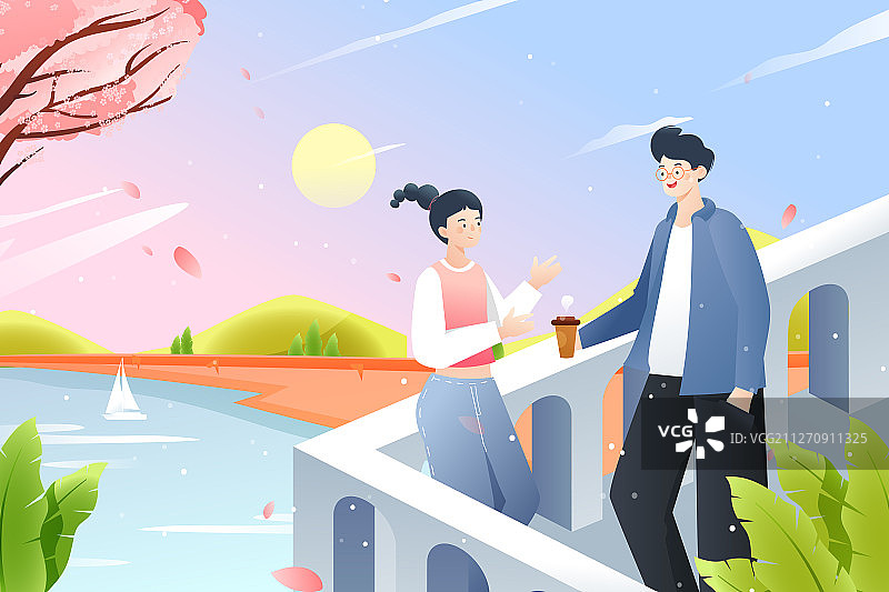 情人节情侣浪漫矢量插画图片素材