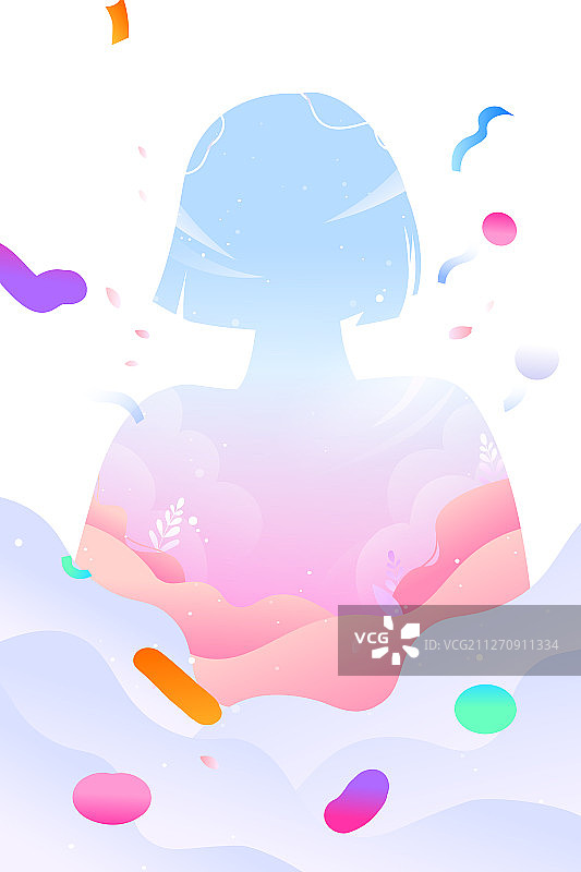 妇女节花卉女孩矢量插画图片素材