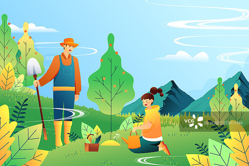 踏青出游春季春分矢量插画图片素材