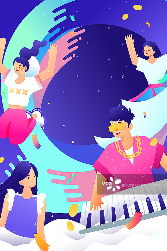 青年节学生音乐节派对矢量插画图片素材