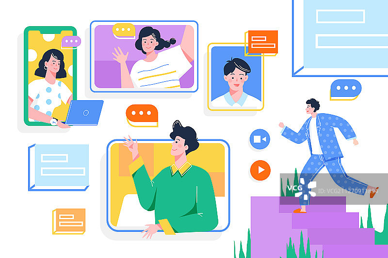 商务视频居家办公矢量插画图片素材