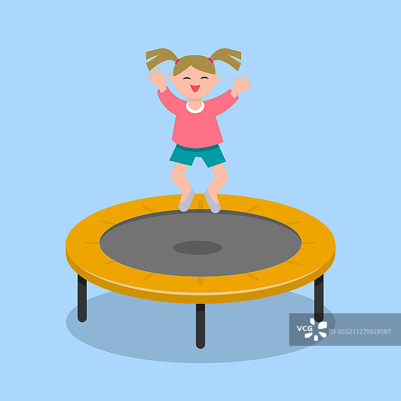 在蹦床上微笑的女孩概念banner扁平风格图片素材