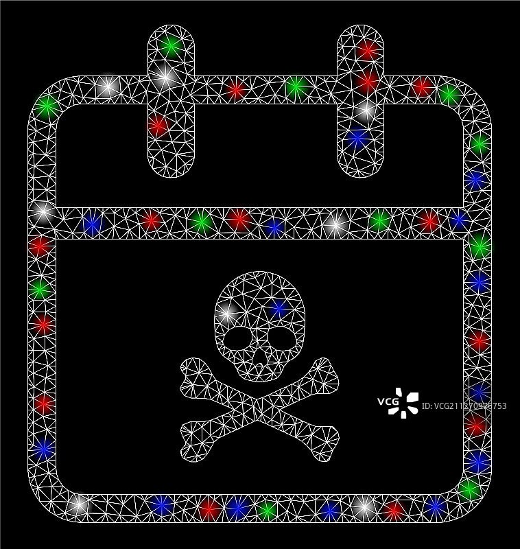 带光晕的明亮网状线框骷髅截止日图片素材