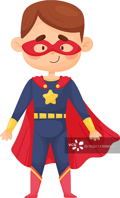 装扮成超级英雄、披着红色斗篷的可爱小男孩图片素材
