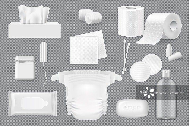 香皂、餐巾、化妆棉和棉签3D模型图片素材