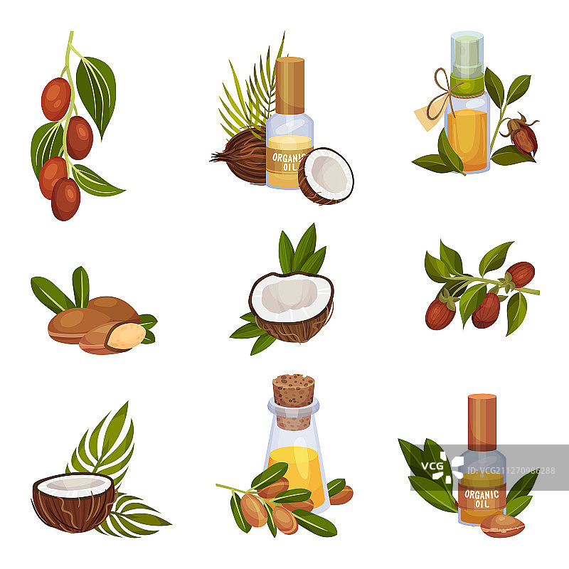 荷荷巴油和椰子有机油生产图片素材