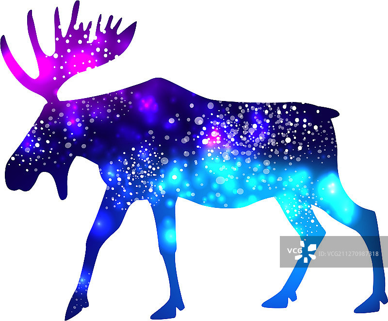 麋鹿与太空银河背景轮廓剪影图片素材