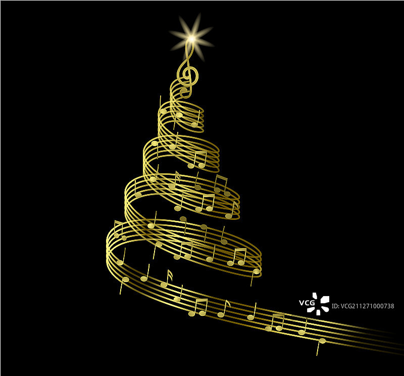 金色圣诞音乐树图片素材