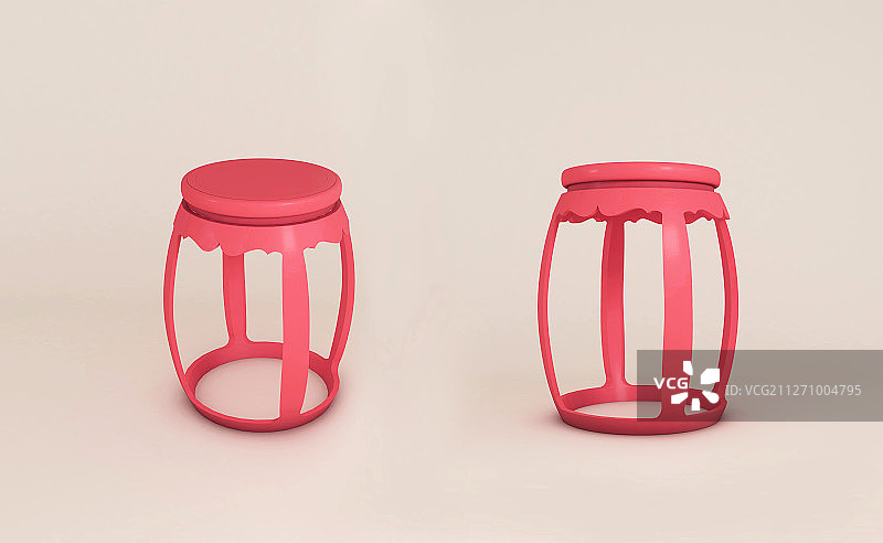 新中式红色家具之圆凳组合展示场景图片素材