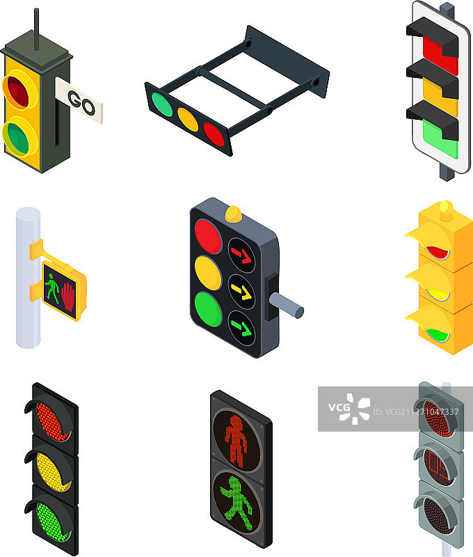 交通信号灯图标等距风格图片素材