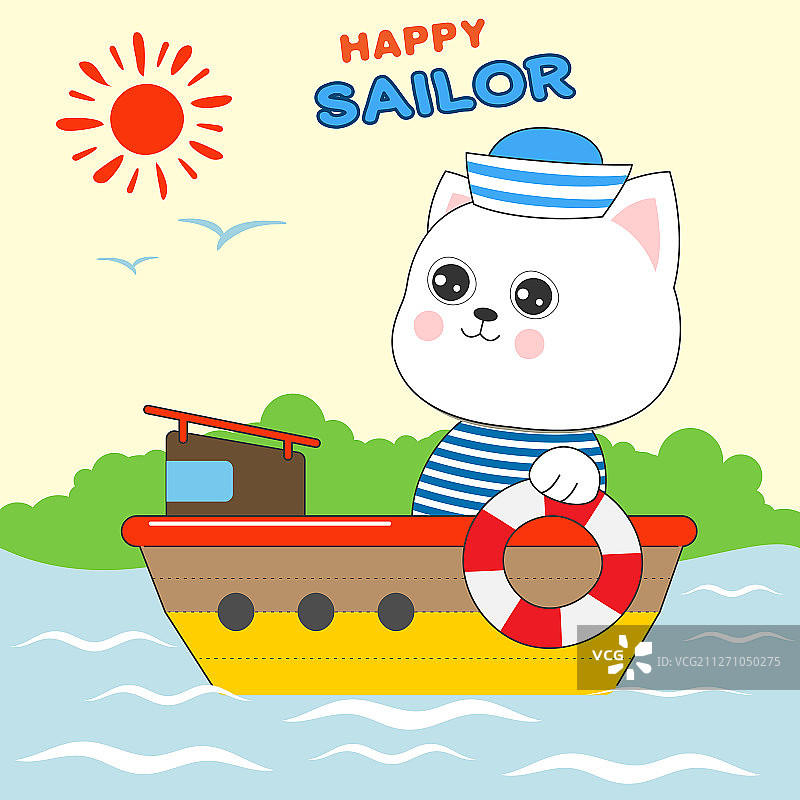 猫咪水手在船上航行图片素材