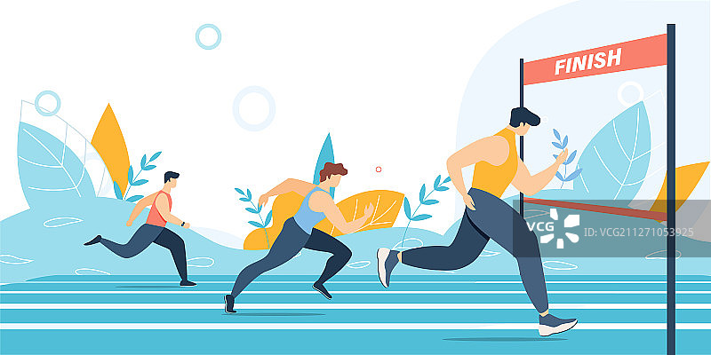 马拉松比赛和终点线卡通图片素材