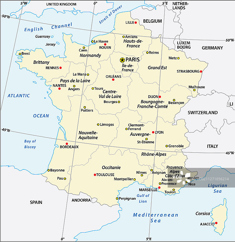 法国地图-带经纬度图片素材