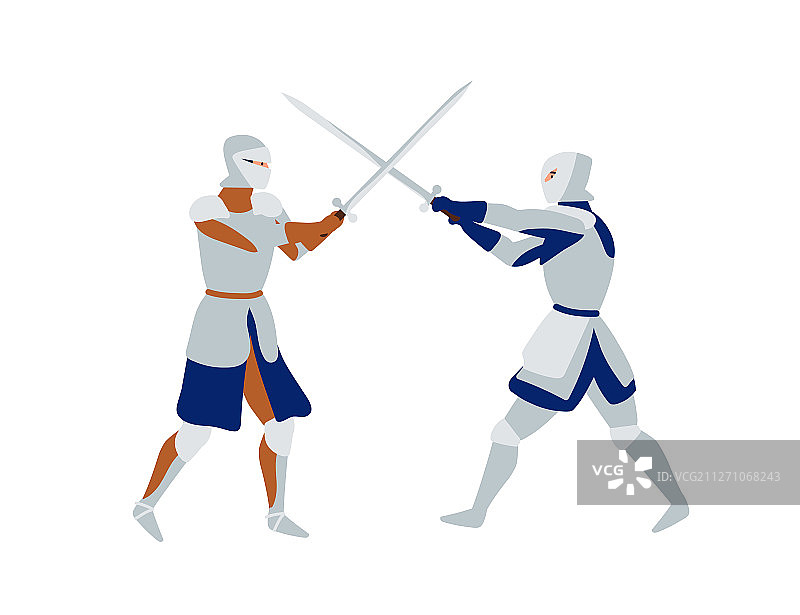 中世纪战士战斗场景（扁平风格）图片素材