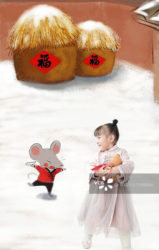 可爱的小女孩拿着葫芦图片素材