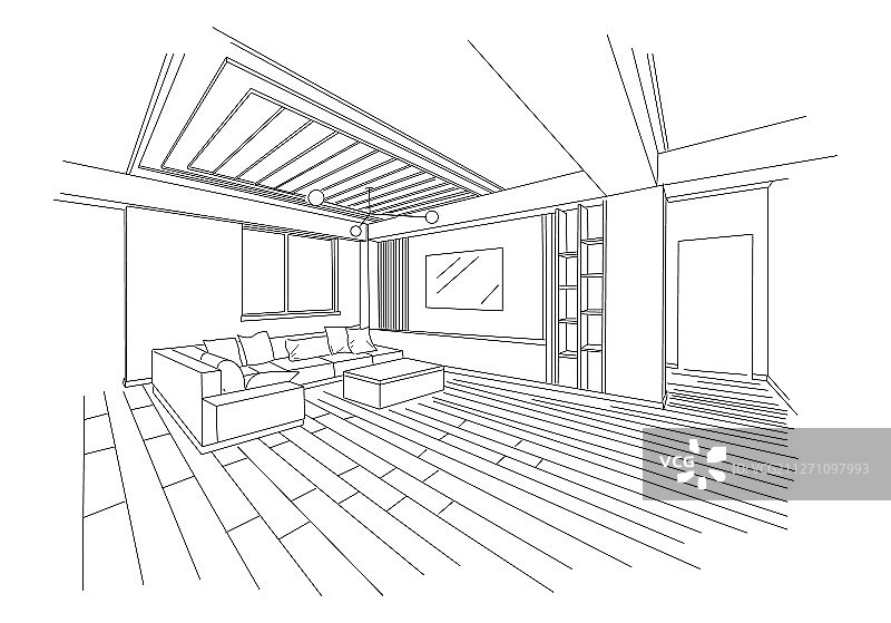现代客厅三维草图图片素材