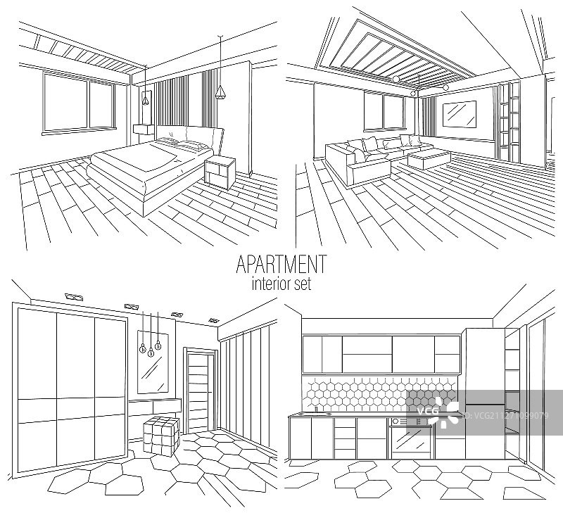 现代风格公寓室内设计套装图片素材