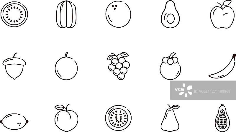 新鲜营养水果图标线性集图片素材