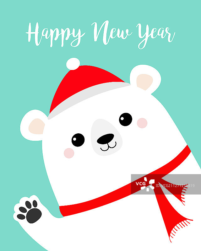 挥手的大白色北极熊新年图片素材