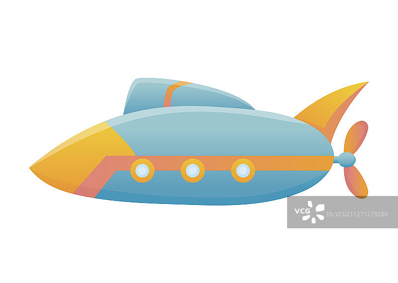 黄色和蓝色潜艇海底卡通风格图片素材