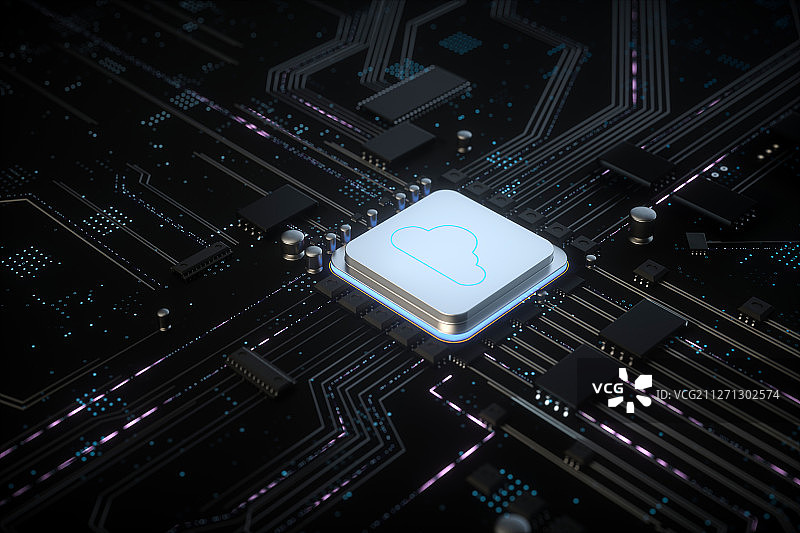3D计算机芯片和云计算图片素材