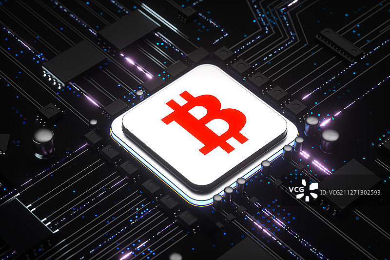 3D计算机芯片和比特币图片素材