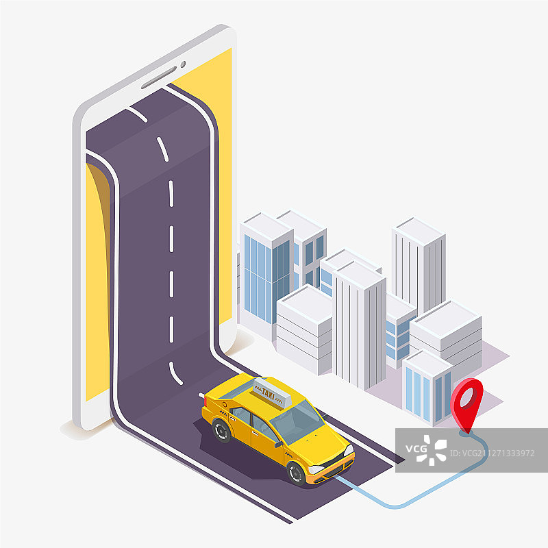 出租车服务手机应用扁平设计图片素材