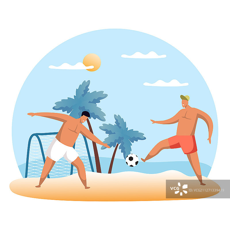 卡通人物沙滩足球图片素材