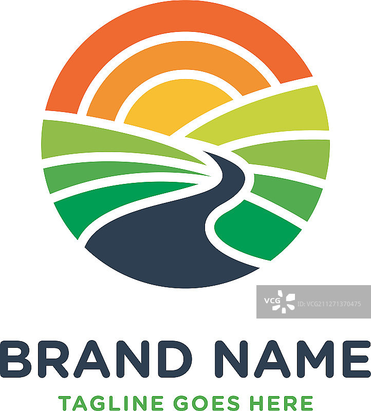 农场山丘圆形标志设计图片素材