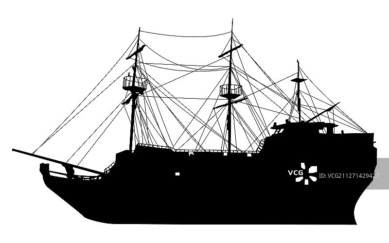 旧帆船剪影图片素材