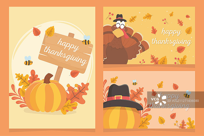 感恩节快乐文字火鸡南瓜图片素材