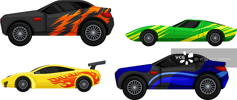 彩色跑车侧视图合集图片素材
