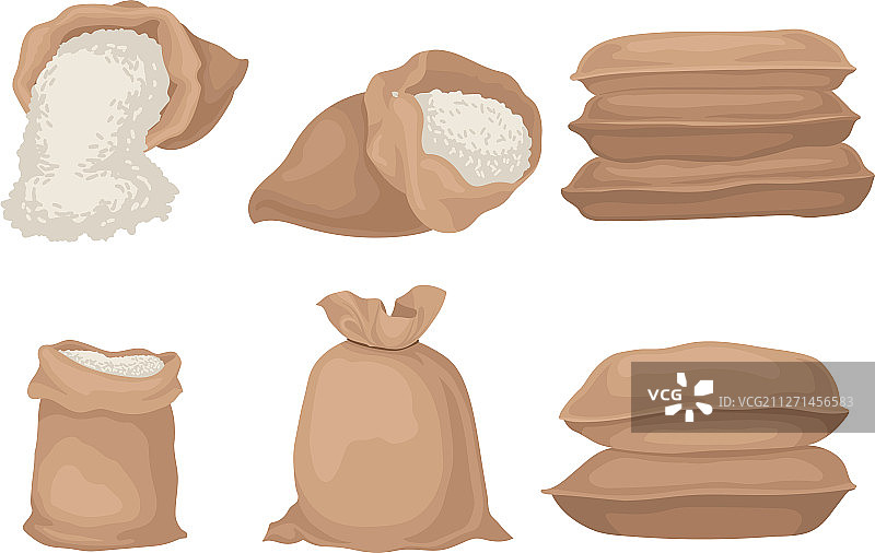 装有米或面粉的粗麻布袋图片素材