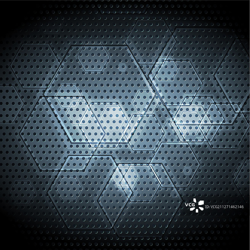 深蓝色高科技几何六边形抽象背景图片素材