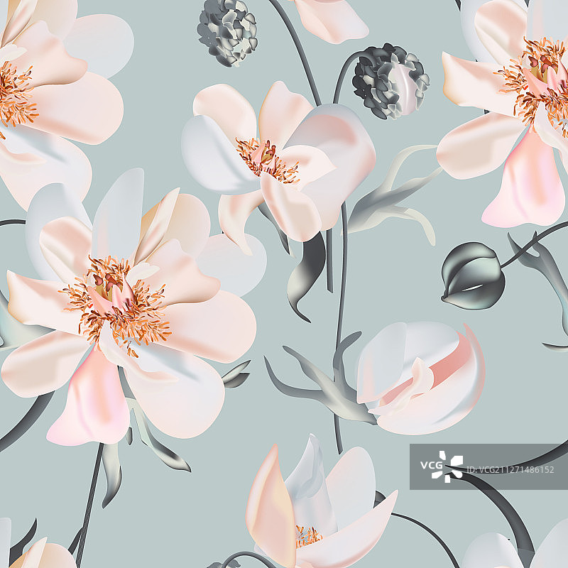 婚礼牡丹花卉粉彩逼真图案图片素材