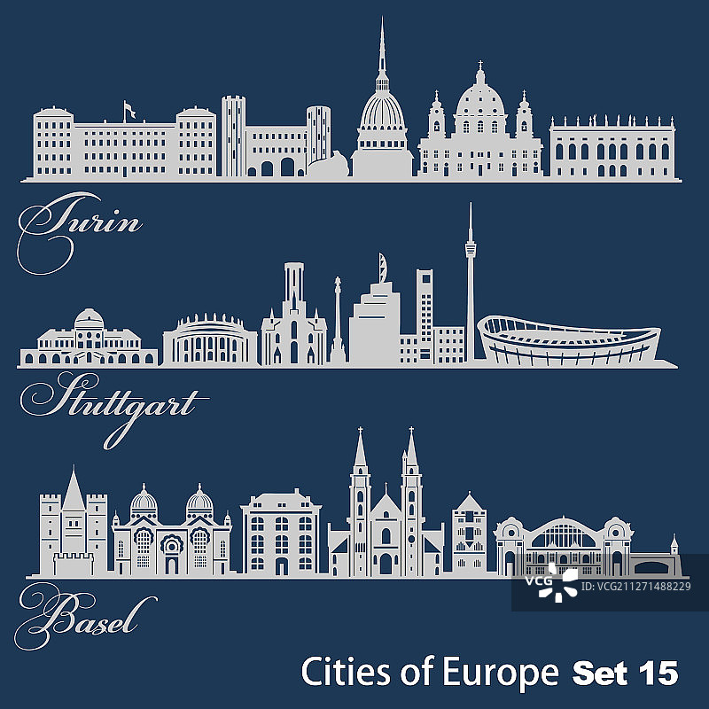 欧洲城市：都灵、斯图加特、巴塞尔图片素材