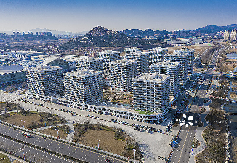 航拍青岛西海岸新区东方影都公寓楼图片素材