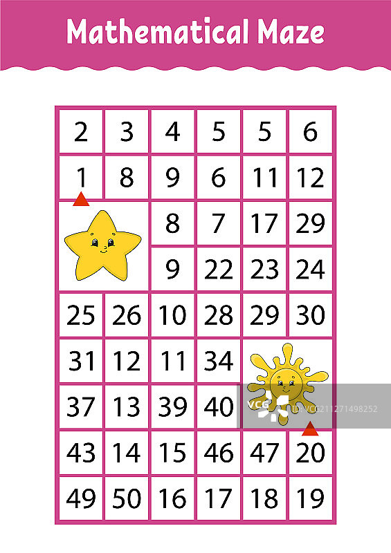 儿童数学迷宫游戏：数字迷宫图片素材