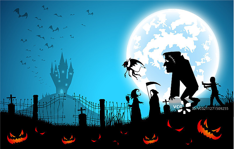 蓝色背景万圣节节日概念图片素材