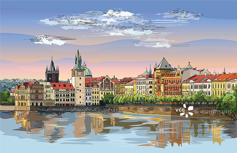 彩色手绘布拉格图片素材