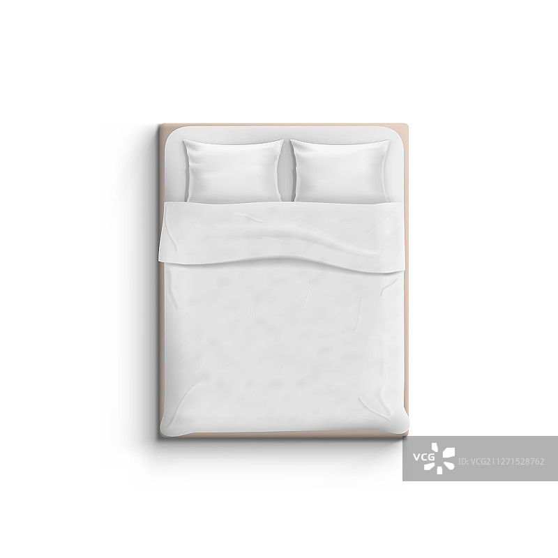 俯视白色床铺与枕头图片素材