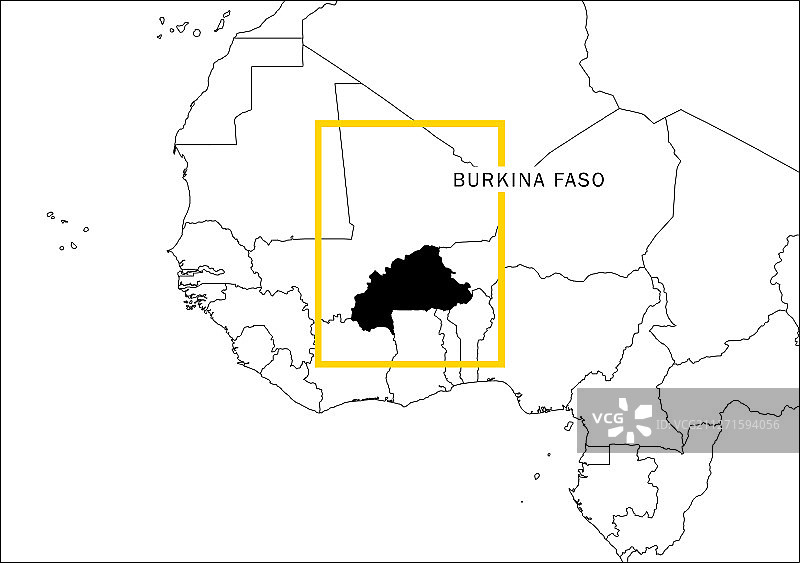 布基纳法索地图黄色边框地理图片素材