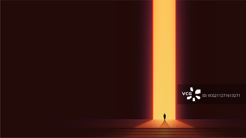 发光门户前的男人轮廓图片素材