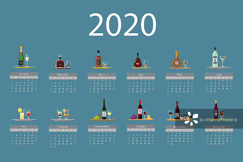 装饰精美的2020年月历图片素材