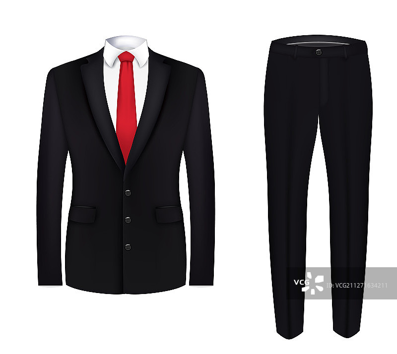 红色领带、白衬衫和黑色西装特写图片素材