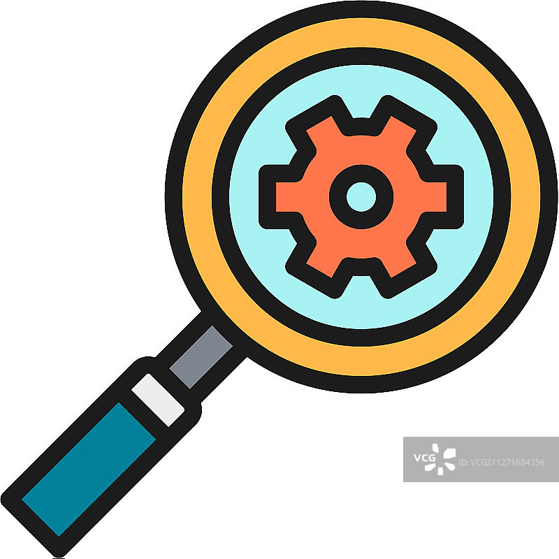 放大镜与齿轮工厂图片素材