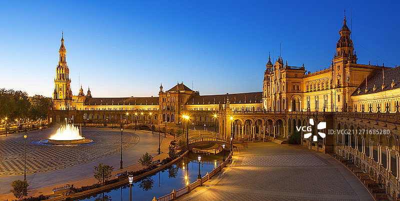 塞维利亚西班牙广场的黄昏图片素材