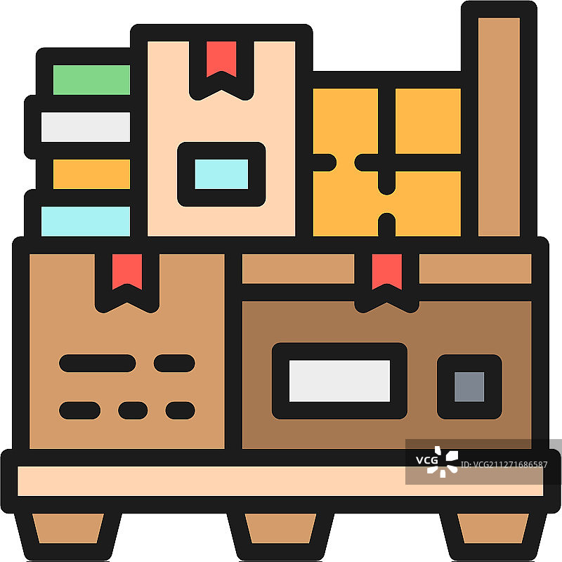 托盘上的不同盒子扁平彩色图标图片素材
